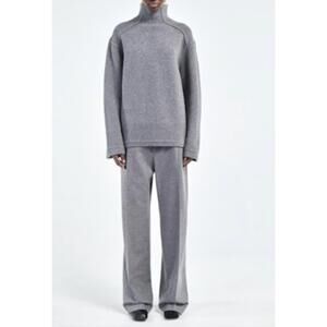 NEW MARIA MCMANUS button mock neck sweater in grey